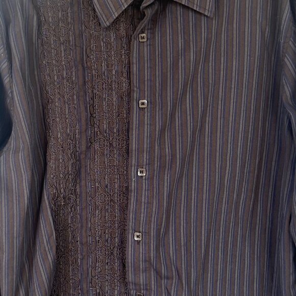 191 Unlimited Button Down Shirt Mens XL Brown Embroidered Details - Picture 5 of 8